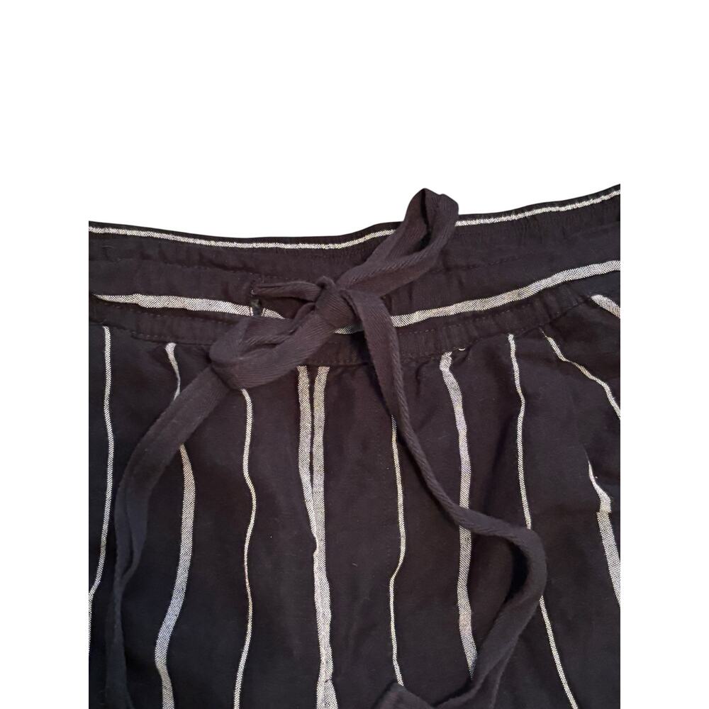 Black White Pinstripe Linen Rayon Wide Leg Cropped Pants XL Casual Coastal Boho - Picture 2 of 9